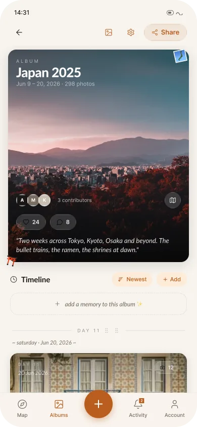 Album timeline in Momentbound